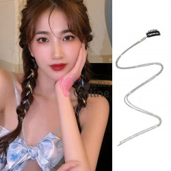 Accesorii cu clips PRL14AA Argintiu cu strasuri albe pentru decor par cu 2 siraguri